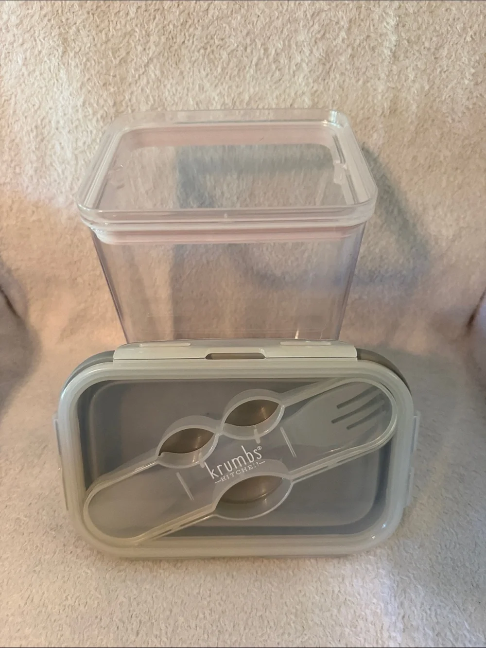 Clear Plastic Container and Collapsible Dish with Fork